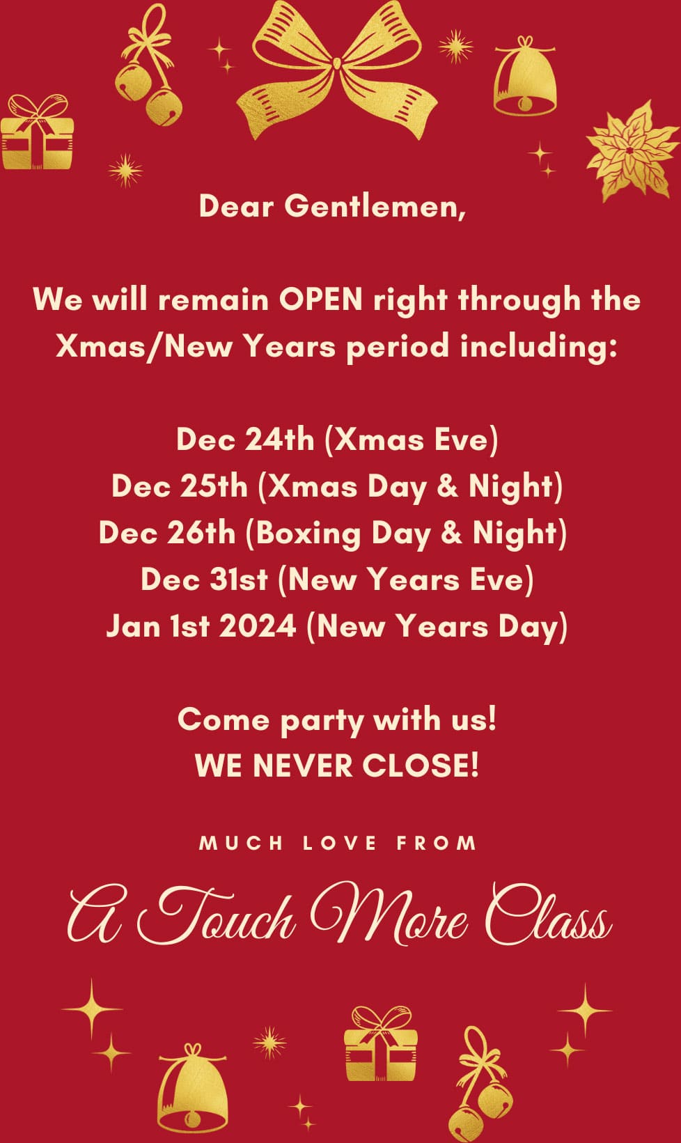 Holiday opening hours notice